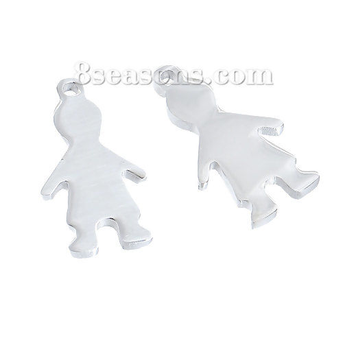 Picture of 2 PCs 304 Stainless Steel Blank Stamping Tags Charms Boy Silver Tone Double-sided Polishing 17mm x 9mm