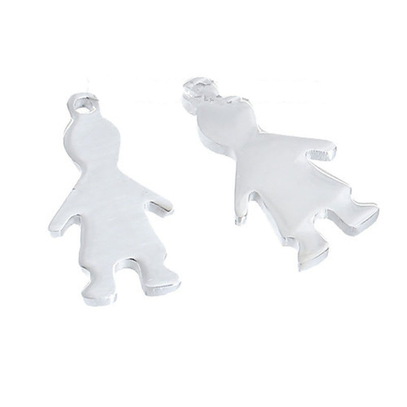 Picture of 2 PCs 304 Stainless Steel Blank Stamping Tags Charms Boy Silver Tone Double-sided Polishing 17mm x 9mm