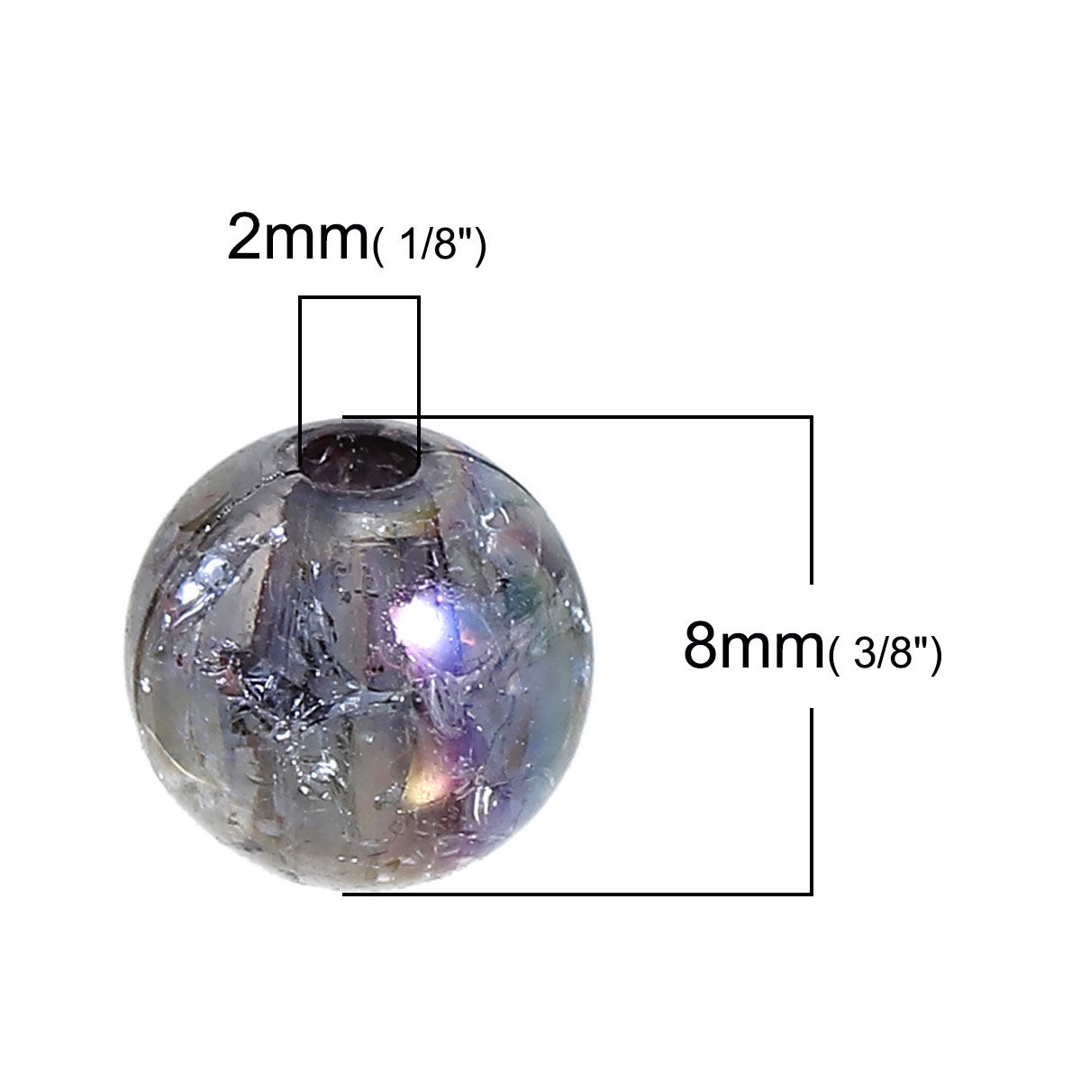 Image de Perle Bubblegum en Acrylique Balle Gris Couleur AB Craqué 8mm Dia, Taille de Trou: 2mm, 200 Pcs