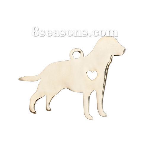 Picture of 1 Piece 304 Stainless Steel Pet Silhouette Blank Stamping Tags Charms Labrador Retriever Dog Heart Gold Plated Double-sided Polishing 29mm x 24mm