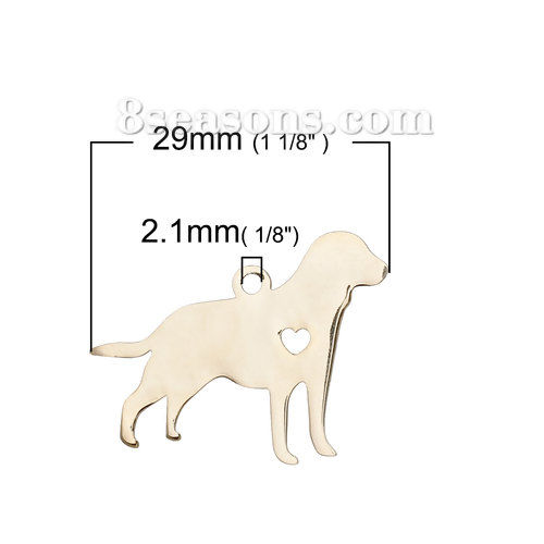Picture of 1 Piece 304 Stainless Steel Pet Silhouette Blank Stamping Tags Charms Labrador Retriever Dog Heart Gold Plated Double-sided Polishing 29mm x 24mm