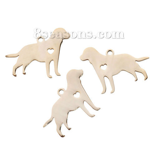Picture of 1 Piece 304 Stainless Steel Pet Silhouette Blank Stamping Tags Charms Labrador Retriever Dog Heart Gold Plated Double-sided Polishing 29mm x 24mm