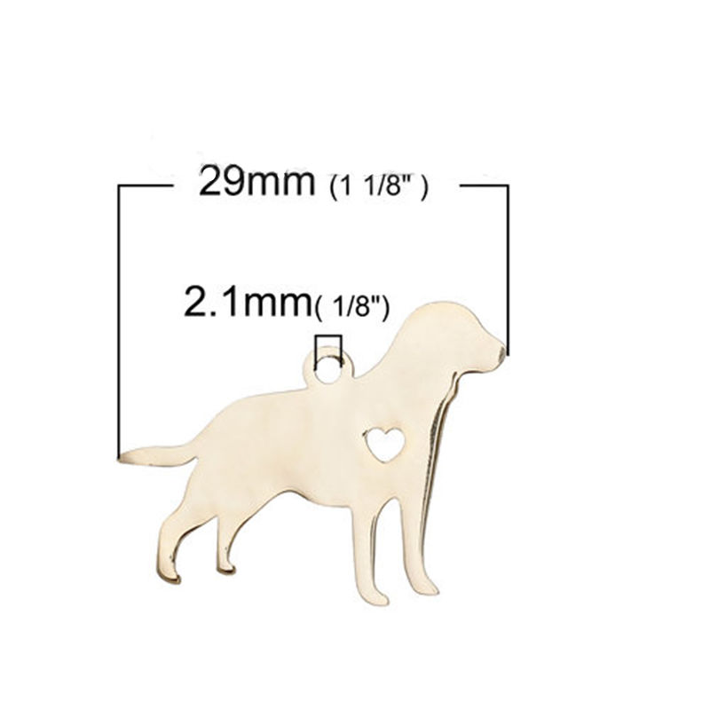 Picture of 1 Piece 304 Stainless Steel Pet Silhouette Blank Stamping Tags Charms Labrador Retriever Dog Heart Gold Plated Double-sided Polishing 29mm x 24mm