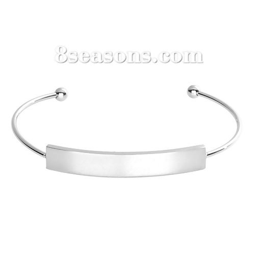 Bild von 304 Edelstahl Blank Bar Leere Stempeletiketten Offen Manschette Armreife Armband Rechteck Silberfarbe Einseitiges Polieren 15cm lang, 1 Strang