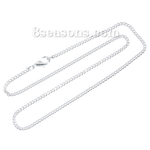 Picture of Iron Based Alloy Link Curb Chain Necklaces Silver Plated 46cm(18 1/8") long, Chain Size: 3.3x2.3mm(1/8"x1/8"), 1 Packet(12 PCs)