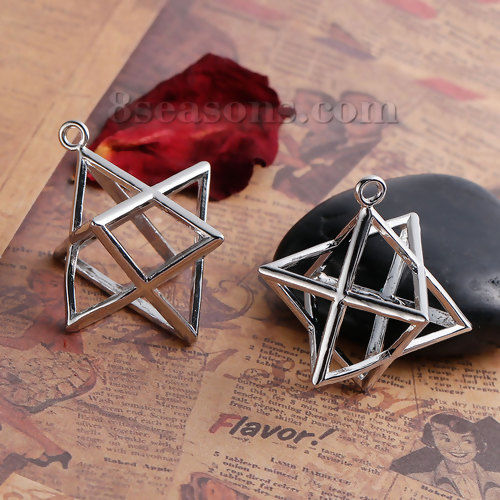 Picture of Brass Merkaba Meditation Pendants Silver Tone Hollow 38mm(1 4/8") x 28mm(1 1/8"), 1 Piece