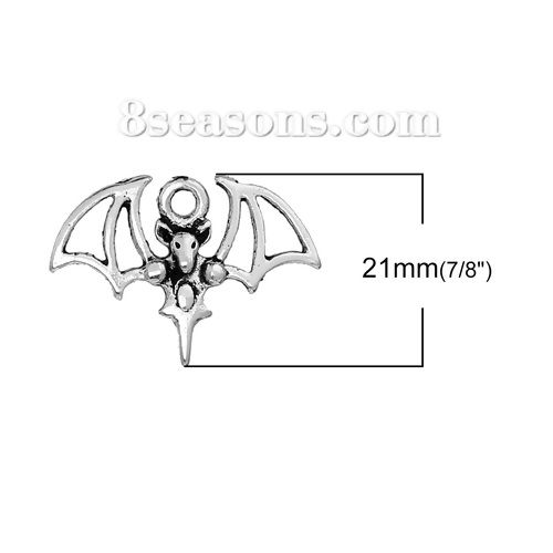 Image de Breloque Halloween en Alliage de Zinc Chauve-souris Halloween Argent Vieilli 21mm x 15mm, 20 Pcs