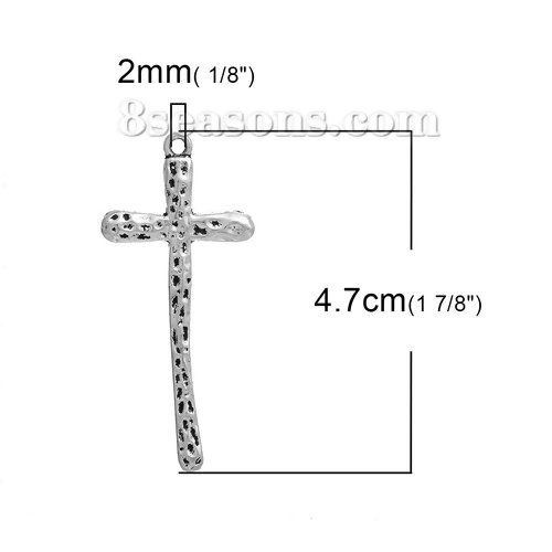 Picture of Zinc Based Alloy Easter Pendants Cross Antique Silver Color 47mm(1 7/8") x 21mm( 7/8"), 20 PCs