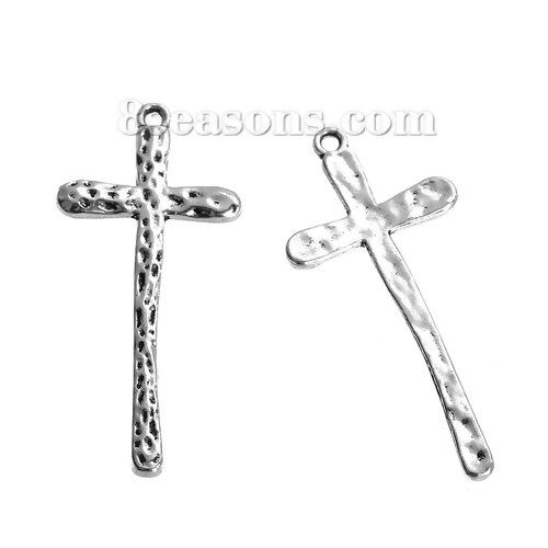 Picture of Zinc Based Alloy Easter Pendants Cross Antique Silver Color 47mm(1 7/8") x 21mm( 7/8"), 20 PCs