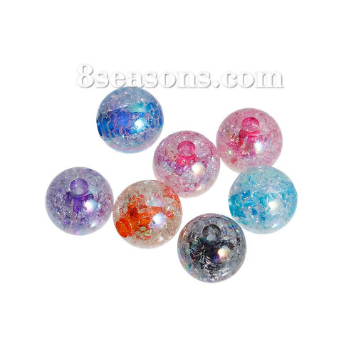 Picture of Acrylic Bubblegum Beads Round Clear AB Color At Random Mixed Crackle About 14mm Dia, Hole: Approx 3.3mm, 30 PCs