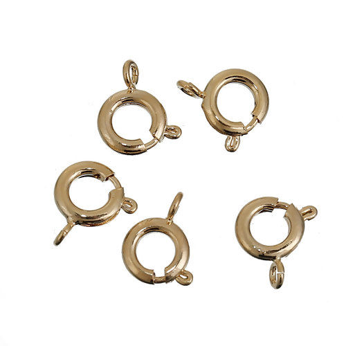 Imagen de Zamak Bolt Spring Ring Clasp Ronda Color Oro de 14K 10mm x 9mm, 10 Unidades
