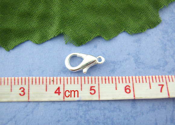 Picture of Zinc Based Alloy Lobster Clasps Silver Plated 12mm x 6mm, 100 PCs
