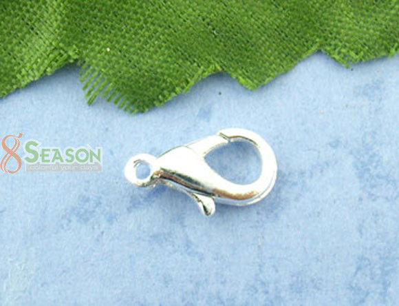 Picture of Zinc Based Alloy Lobster Clasps Silver Plated 12mm x 6mm, 100 PCs