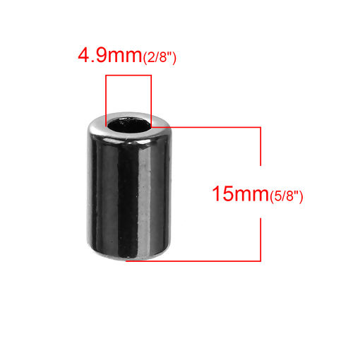 Picture of Zinc Based Alloy Spacer Shoelace Bracelets Accessory Metal Heads Cylinder Gunmetal (Fits Cord Size: 5mm) 15mm x 10mm, Hole: Approx 4.9mm, 5 PCs