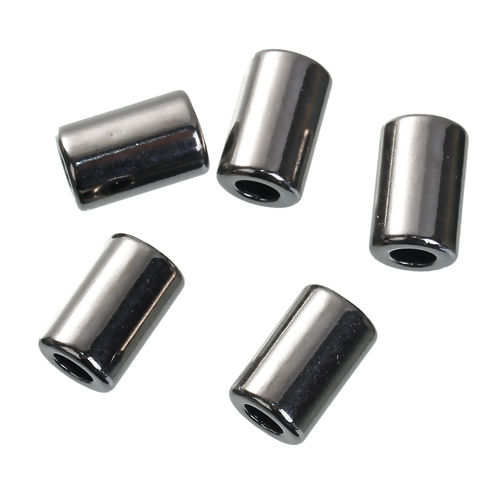 Picture of Zinc Based Alloy Spacer Shoelace Bracelets Accessory Metal Heads Cylinder Gunmetal (Fits Cord Size: 5mm) 15mm x 10mm, Hole: Approx 4.9mm, 5 PCs