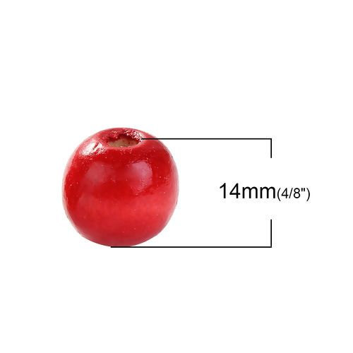 Picture of Natural Hinoki Wood Spacer Beads Round Red About 14mm Dia, Hole: Approx 4mm - 3mm, 200 PCs