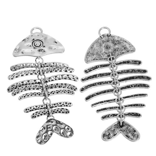 Immagine di 1 Pz Lega di Zinco Ciondoli Pendenti Argento Antico Osso di Pesce Mobile 10.4cm x 5.7cm
