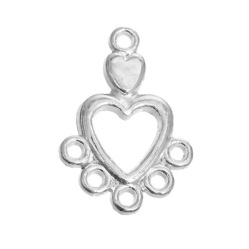 Picture of Zinc Based Alloy Connectors Heart Silver Plated Hollow 19mm x 13mm, 100 PCs