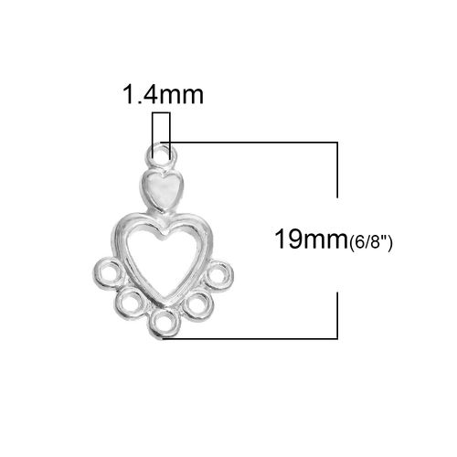 Picture of Zinc Based Alloy Connectors Heart Silver Plated Hollow 19mm x 13mm, 100 PCs