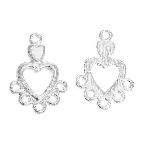 Picture of Zinc Based Alloy Connectors Heart Silver Plated Hollow 19mm x 13mm, 100 PCs