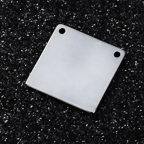 Picture of 304 Stainless Steel Blank Stamping Tags Connectors Charms Pendants Square Silver Tone Roller Burnishing 15mm x 15mm, 5 PCs