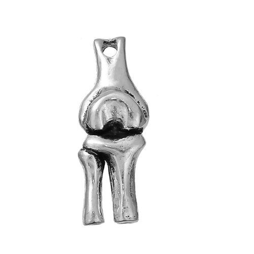 Picture of Zinc Based Alloy 3D Charms Anatomical Human Knee Antique Silver Color 26mm(1") x 10mm( 3/8"), 5 PCs