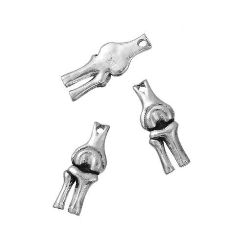 Picture of Zinc Based Alloy 3D Charms Anatomical Human Knee Antique Silver Color 26mm(1") x 10mm( 3/8"), 5 PCs