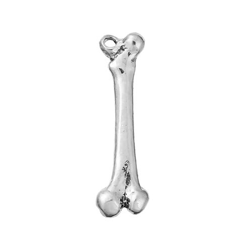 Picture of Zinc Based Alloy 3D Pendants Anatomical Human Femur Bone Antique Silver Color 32mm(1 2/8") x 9mm( 3/8"), 5 PCs