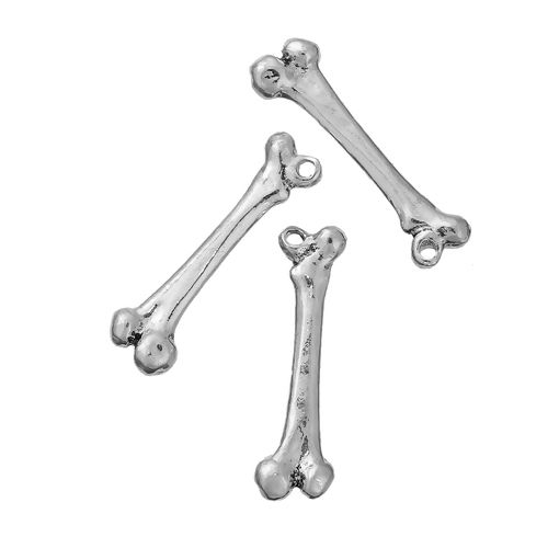 Picture of Zinc Based Alloy 3D Pendants Anatomical Human Femur Bone Antique Silver Color 32mm(1 2/8") x 9mm( 3/8"), 5 PCs