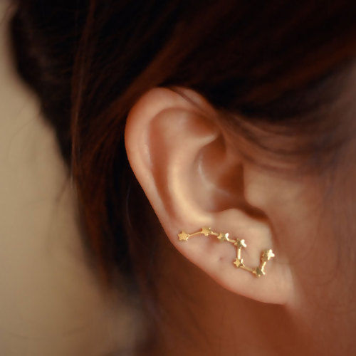Picture of Ear Climbers/ Ear Crawlers Gold Plated Big Dipper Zodiac Constellation 23mm( 7/8") x 8mm( 3/8"), Post/ Wire Size: (21 gauge), 1 Pair