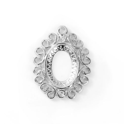 Picture of Zinc Based Alloy Cabochon Settings Pendants Round Silver Tone (Fits 18mm x 13mm ) (Can Hold ss11 Pointed Back Rhinestone) 32mm x 26mm, 10 PCs