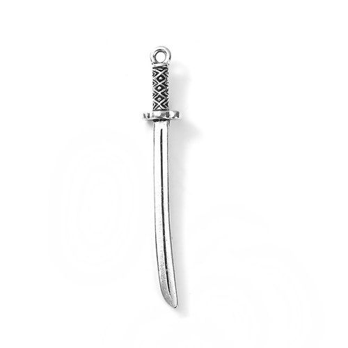 Picture of Zinc Based Alloy 3D Pendants Sword Antique Silver Color 50mm(2") x 8mm( 3/8"), 10 PCs