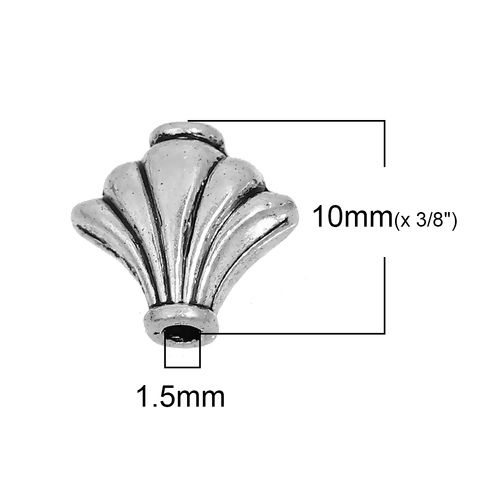 Imagen de Zamak Cuentas En forma de abanico Plata Antigua 9mm x 10mm, Agujero: Aprox 1.5mm, 50 Unidades