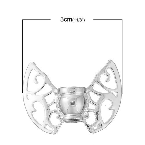 Picture of Zinc Based Alloy Spacer Beads Butterfly Animal Silver Plated Wing 30mm x 22mm, Hole: Approx 2.3mm, 3 PCs