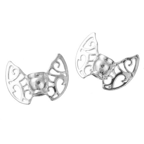 Picture of Zinc Based Alloy Spacer Beads Butterfly Animal Silver Plated Wing 30mm x 22mm, Hole: Approx 2.3mm, 3 PCs