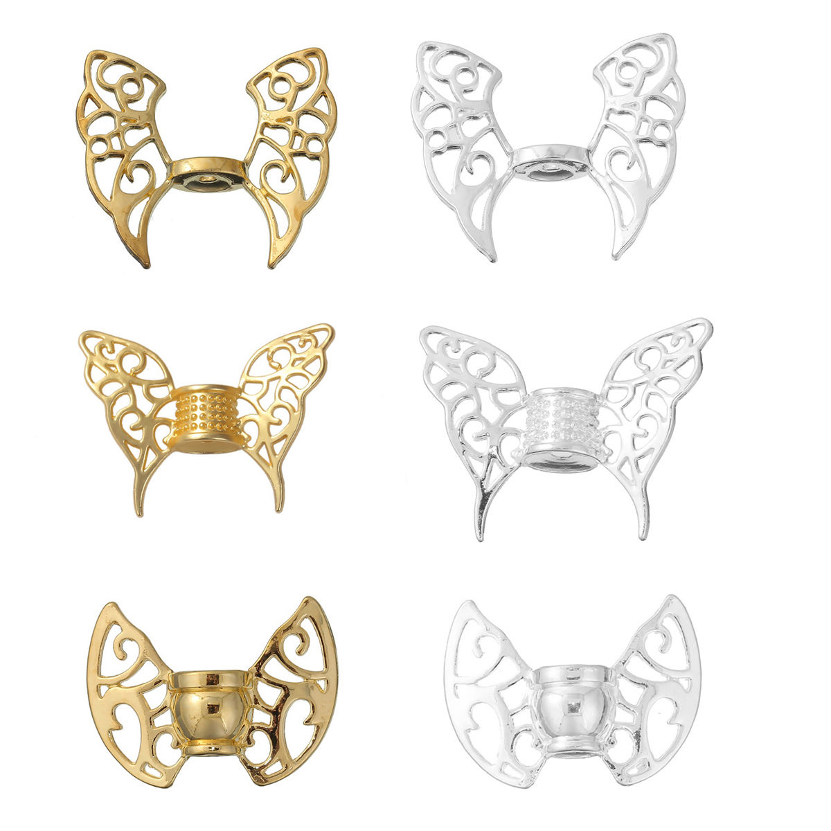 Picture of Zinc Based Alloy Spacer Beads Butterfly Animal Silver Plated Wing 30mm x 22mm, Hole: Approx 2.3mm, 3 PCs