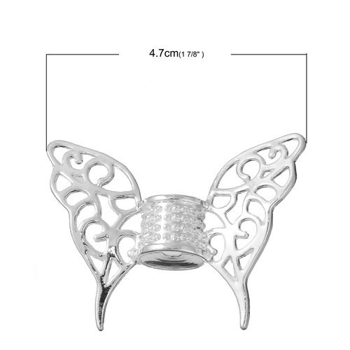Picture of Zinc Based Alloy Spacer Beads Butterfly Animal Silver Plated Wing 47mm x 36mm, Hole: Approx 3.7mm, 3 PCs