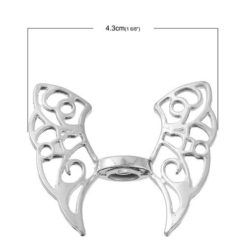 Picture of Zinc Based Alloy Spacer Beads Butterfly Animal Silver Plated Wing 43mm x 36mm, Hole: Approx 2.5mm, 3 PCs
