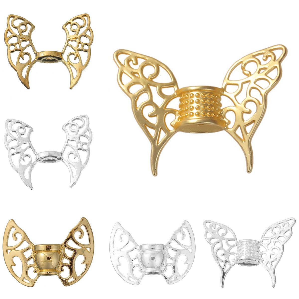 Picture of Zinc Based Alloy Spacer Beads Butterfly Animal Silver Plated Wing 43mm x 36mm, Hole: Approx 2.5mm, 3 PCs