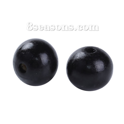 Picture of Natural Hinoki Wood Spacer Beads Round Black Painting About 20mm Dia, Hole: Approx 4.1mm, 30 PCs