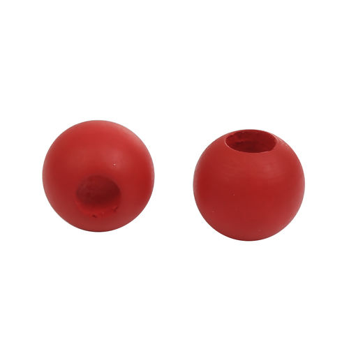 Picture of Natural Hinoki Wood Spacer Beads Ball Red About 25mm - 24mm Dia., Hole: Approx 9mm, 20 PCs
