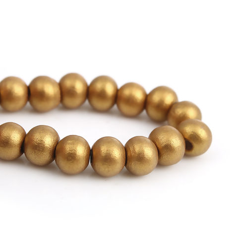 Picture of Natural Hinoki Wood Spacer Beads Round Golden About 8mm Dia, Hole: Approx 2mm, 500 PCs