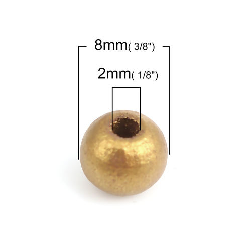 Picture of Natural Hinoki Wood Spacer Beads Round Golden About 8mm Dia, Hole: Approx 2mm, 500 PCs