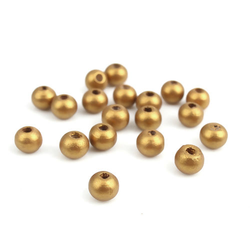 Picture of Natural Hinoki Wood Spacer Beads Round Golden About 8mm Dia, Hole: Approx 2mm, 500 PCs