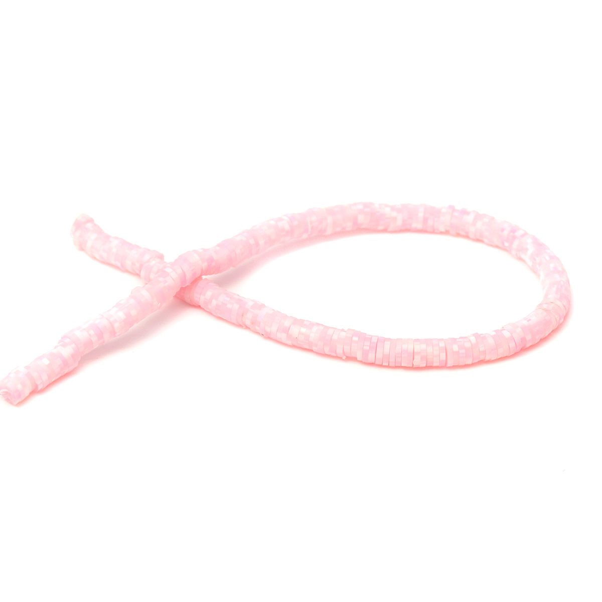 Picture of Polymer Clay Katsuki Beads Heishi Beads Disc Beads Round Light Pink About 6mm Dia, Hole: Approx 1.7mm, 40.5cm(16") - 40cm(15 6/8") long, 3 Strands (Approx 330 - 350 PCs/Strand)
