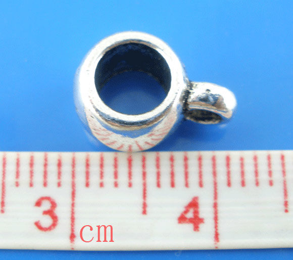 Image de Perle Bélière au Style Européen en Alliage de Zinc Rond Argent Vieilli 11mm x 5mm , 50 Pcs