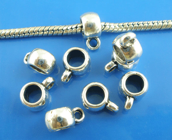 Image de Perle Bélière au Style Européen en Alliage de Zinc Rond Argent Vieilli 11mm x 5mm , 50 Pcs