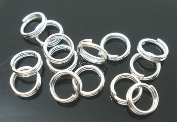 Picture of 400 PCs 8mm Dia., 0.7mm(21 gauge) Iron Based Alloy Double Split Jump Rings Findings For Jewelry Making Silver Plated Round
