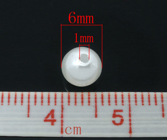 Picture of Acrylic Imitation Pearl Bubblegum Beads Round White About 6mm Dia, Hole: Approx 1mm, 500 PCs