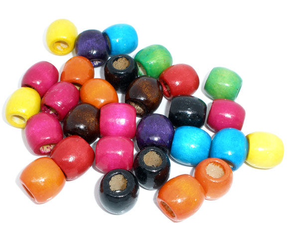 Picture of Natural Wood Beads Barrel At Random Mixed About 17mm x 16mm, Hole: Approx 8mm, 50 PCs